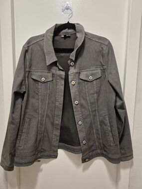 DG2  Wonens Grey Pinstriped Lightweight Denim Jacket